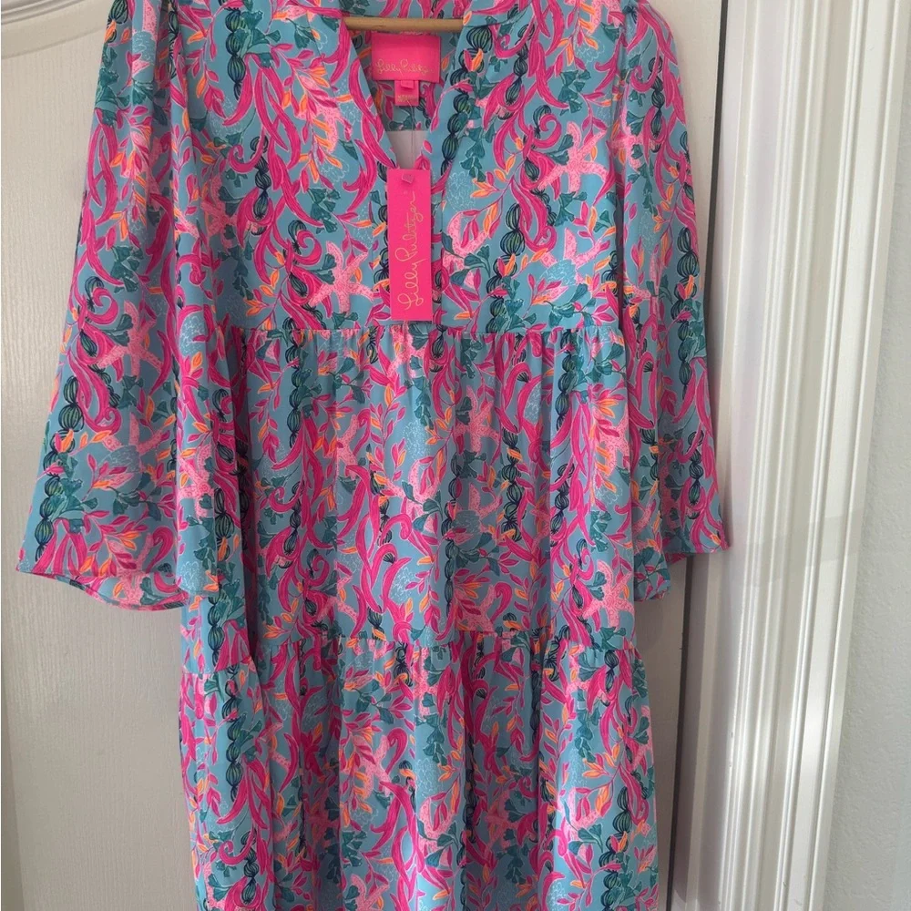 NWT Lilly Pulitzer Sz S Martine 3/4 Sleeve Dress in Seaweed Samba - Picture 2 of 7